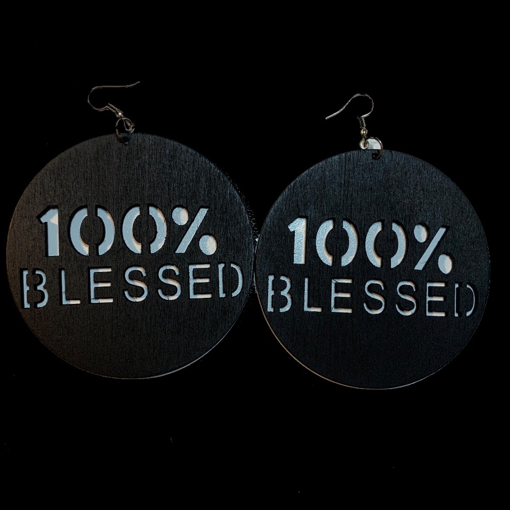 COPY - 100 % Blessed Earrings (BLACK) - Picture 5 of 7